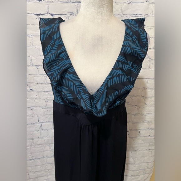 Liz Lange Maternity Dress Career Ruffle Professional Black Turquoise Medium - Picture 2 of 8